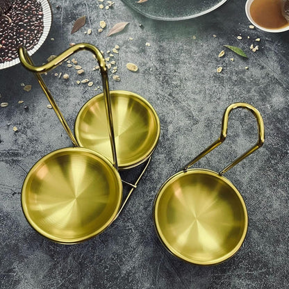 Aladeno Poggiamestolo Portamestolo Verticale in Acciaio Inossidabile Elegante Pratico Portamestolo di Facile Accesso Gadget da Cucina Porta Utensili da Cucina per la Casa Pentole (Golden mit 1 Teller)