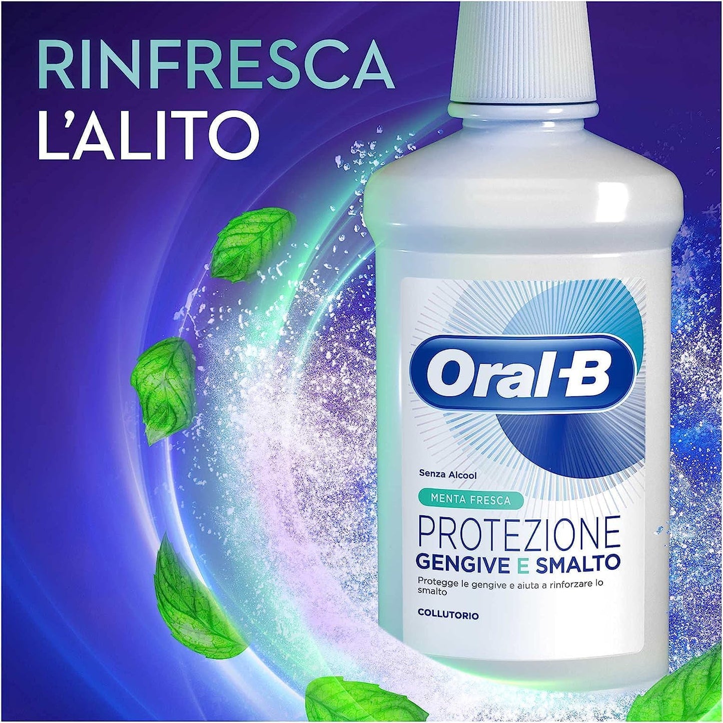 Oral-B Mouthwash Gums and Tooth Enamel, Prevents the Formation of Caries, Protects and Strengthens Enamel, Alcohol-free, Mint, Fresh Breath, Maxi Size of 4 Packs x 500 ml