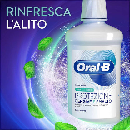 Oral-B Mouthwash Gums and Tooth Enamel, Prevents the Formation of Caries, Protects and Strengthens Enamel, Alcohol-free, Mint, Fresh Breath, Maxi Size of 4 Packs x 500 ml