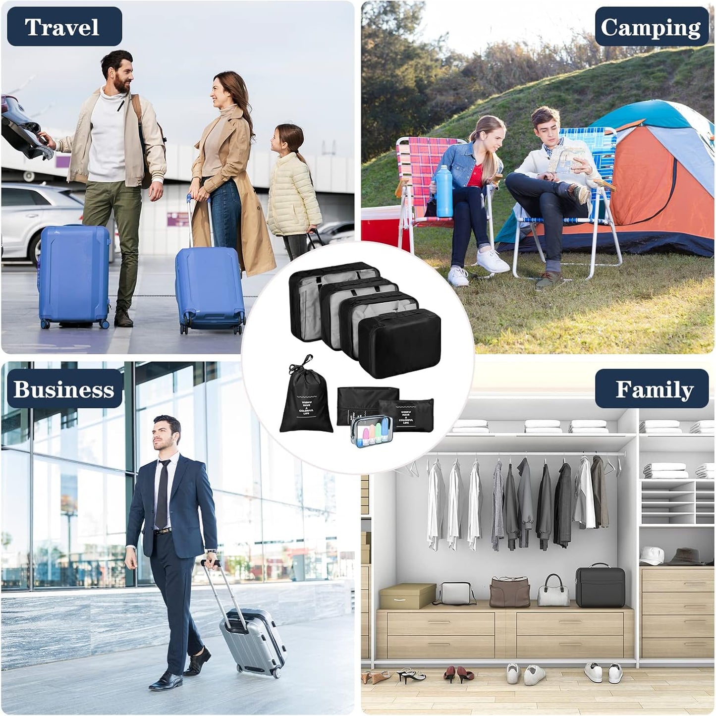 TENXSNUG Travel Suitcase Organizer, 8 Pieces Travel Organizer Packing Cubes Lightweight Organizer Suitcase Cubes Travel Cube for Clothes, Shoes, Underwear, Black