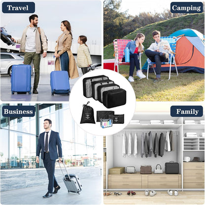 TENXSNUG Travel Suitcase Organizer, 8 Pieces Travel Organizer Packing Cubes Lightweight Organizer Suitcase Cubes Travel Cube for Clothes, Shoes, Underwear, Black