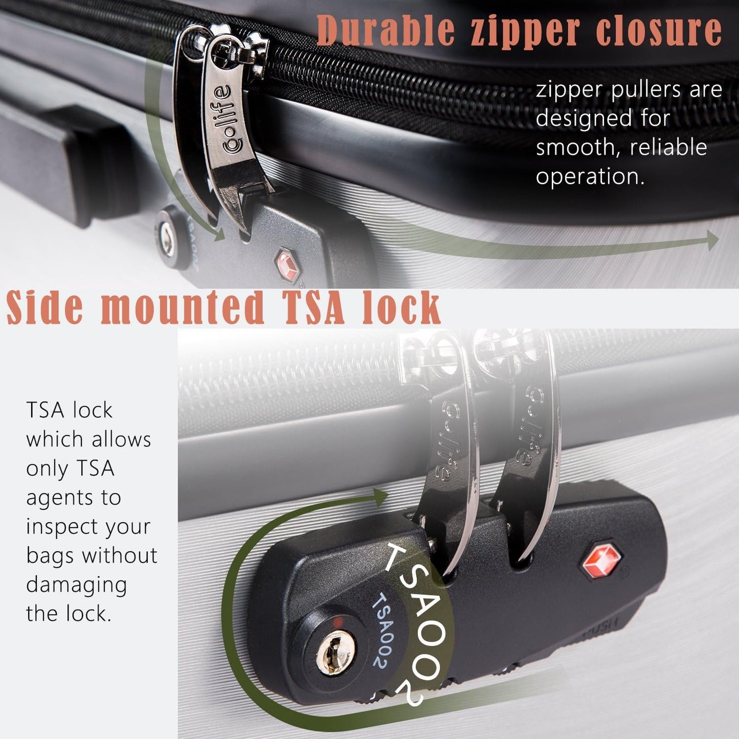 Coolife Luggage Expandable(only 28") Suitcase PC+ABS with TSA Lock Spinner 20in24in28in (Grey, M(24in)