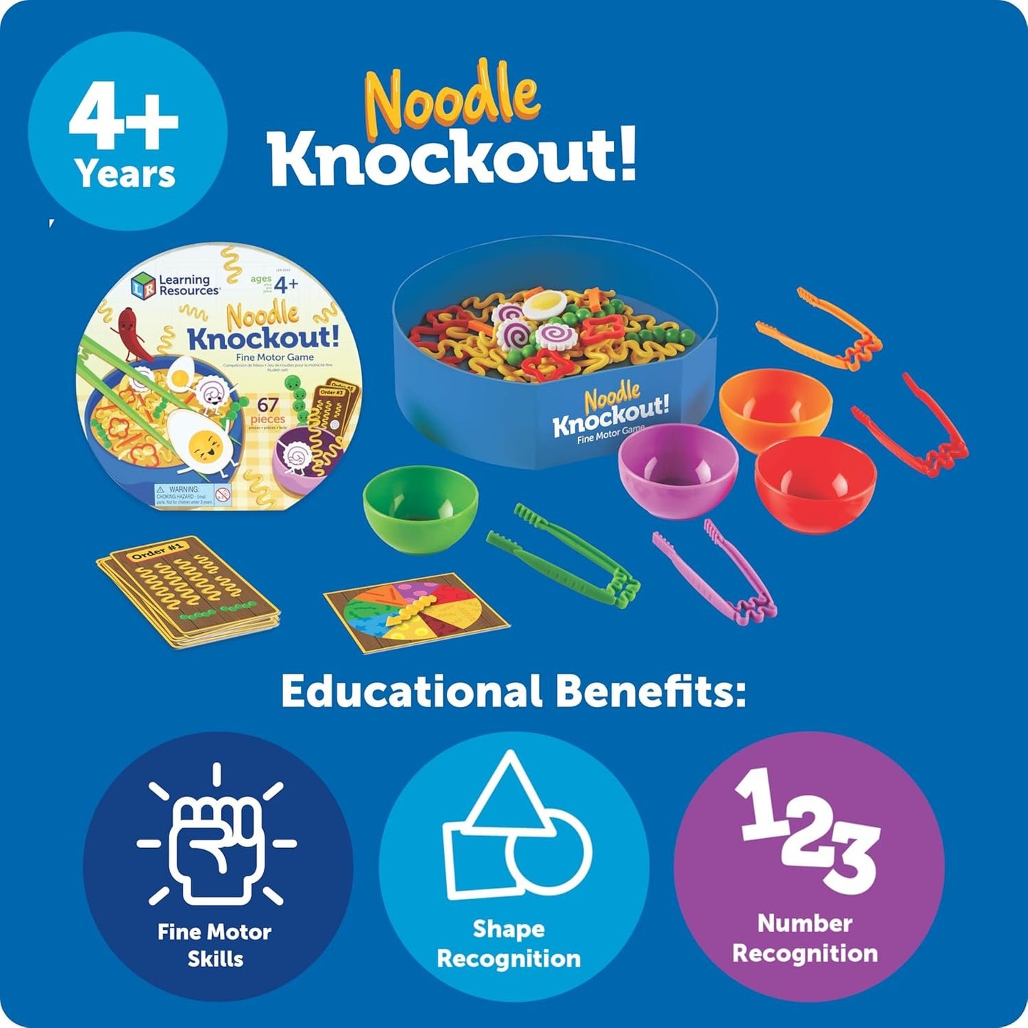 Learning Resources Noodle Knockout! Fine Motor Game,Fine Motor Skills Toys, 67 Pieces, Ages 4+