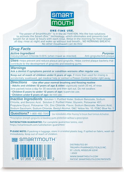 SmartMouth Clinical DDS Activated Mouthwash, Bad Breath and Bleeding Gums Support, 16 fl oz (50 Count)