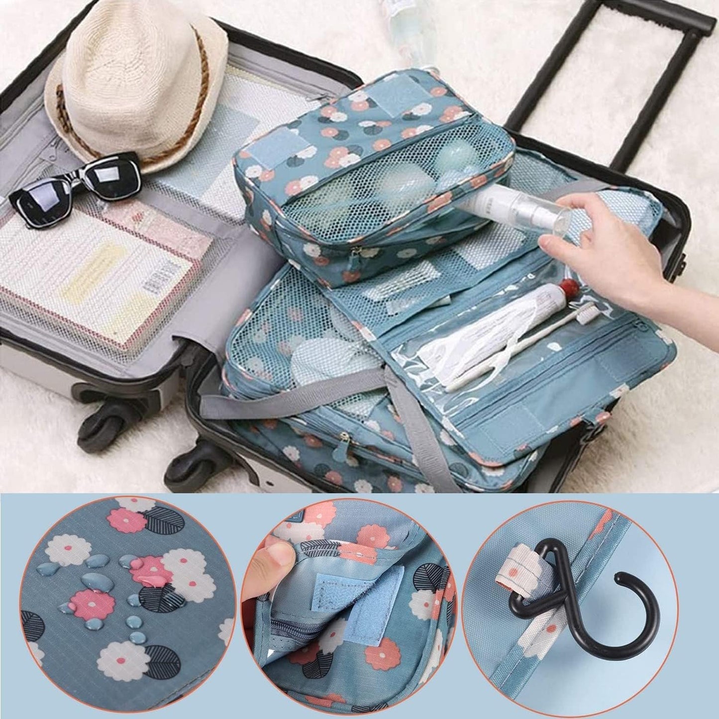 Kettion Hanging Travel Toiletry Bag, Foldable Hygiene Bag, Waterproof Wash Bag with Hanging Hook, Toiletries Bag, Skincare Bag, Cosmetic Bag, Portable Storage Bag for Bathroom Shower Makeup Organizer