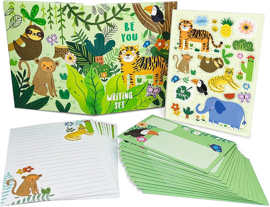 Paper Master Lined Stationary Paper and Envelopes Set for Kids Safari Animal Stationary Set with Lined Letter Writing Paper 30 Sheets + 20 Envelopes, 8.3 x 5.9 Inch of Each Stationary Paper