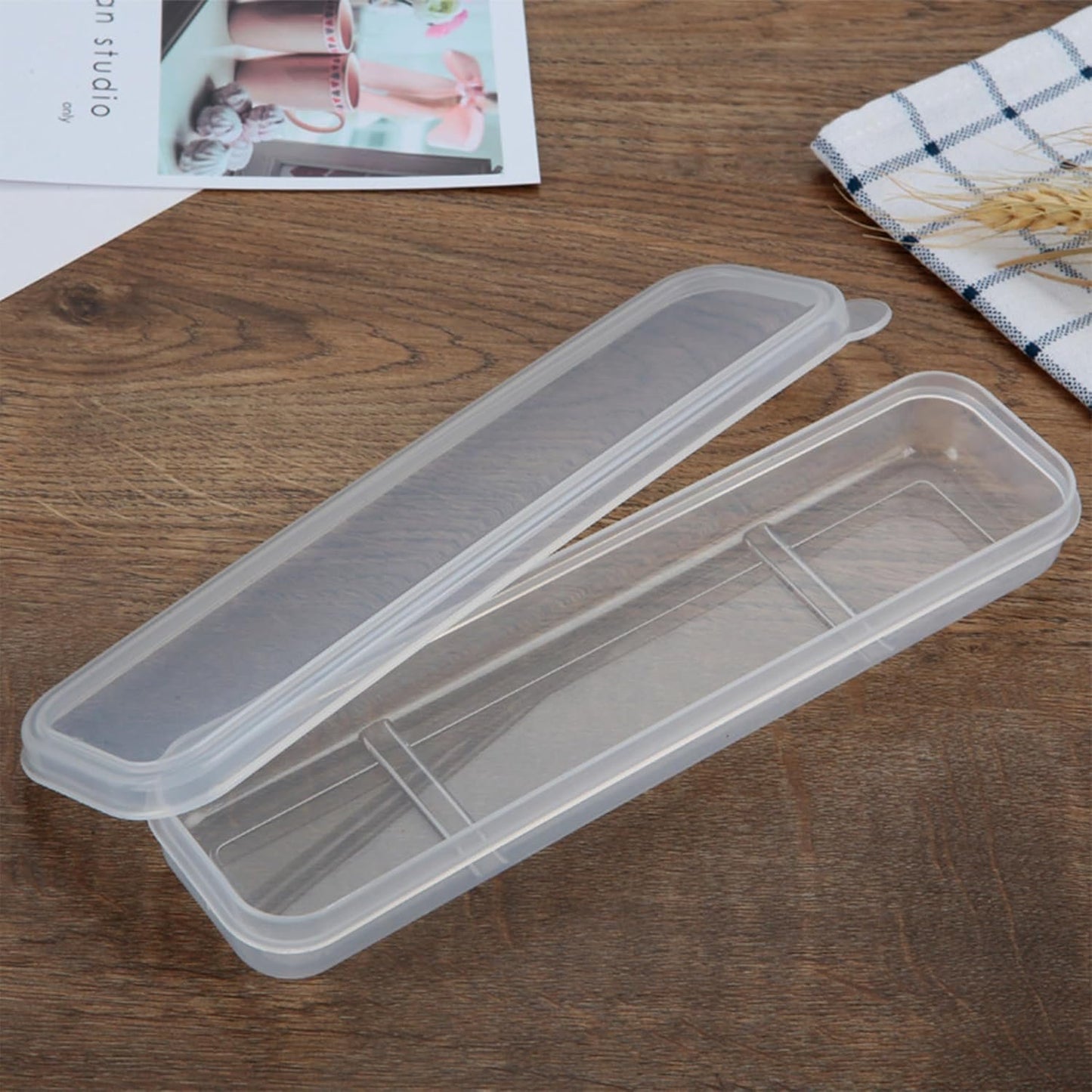 2Pcs Simple Utensil Holder with Lid, Portable Flatware Box Travel Tableware, Transparent Storage Box, Holder Travel Chopstick Case Spoon Case Fork Holder for Lunch