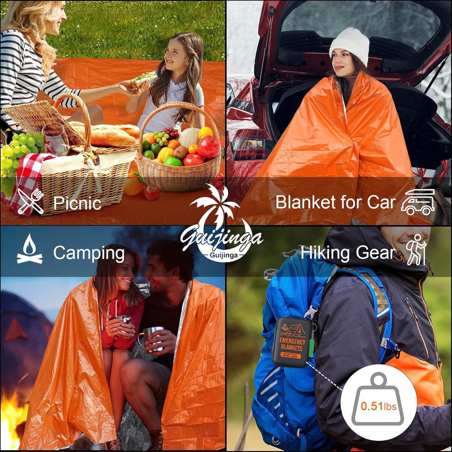 Guijinga Emergency Blanket, 2-Pack/4-Pack Emergency Blanket for car, Gigantic & Extremely Thick Space Blanket, Suitable for Outdoor Survival, Camping, and Hiking