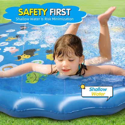 Sicilaien Splash Sprinker Pad for Family, Large 170CM Spray Pad Water Sprinkler Mat, Kids Outdoor Water Play Toys Water Play Mats Anti-Slip Thickened PVC for Adults Kids Pets (Alphabet Blue)