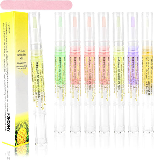 Cuticle Oil Pens - 8 PCS Revitalizing Oil Pen with Soft Brush for Nail Care, Cuticle Softener to Prevent Dry and Cracked Nails with Nail File, Mixed Scents