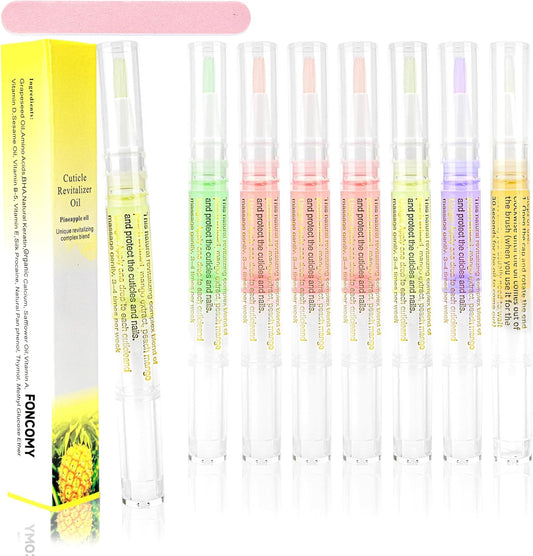 Cuticle Oil Pens - 8 PCS Revitalizing Oil Pen with Soft Brush for Nail Care, Cuticle Softener to Prevent Dry and Cracked Nails with Nail File, Mixed Scents