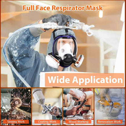 SupMusk Full Face Respirator Mask with Filters, AntiFog Lens AntiGas AntiDust Gas Mask Against Vapours, Particles, Painting