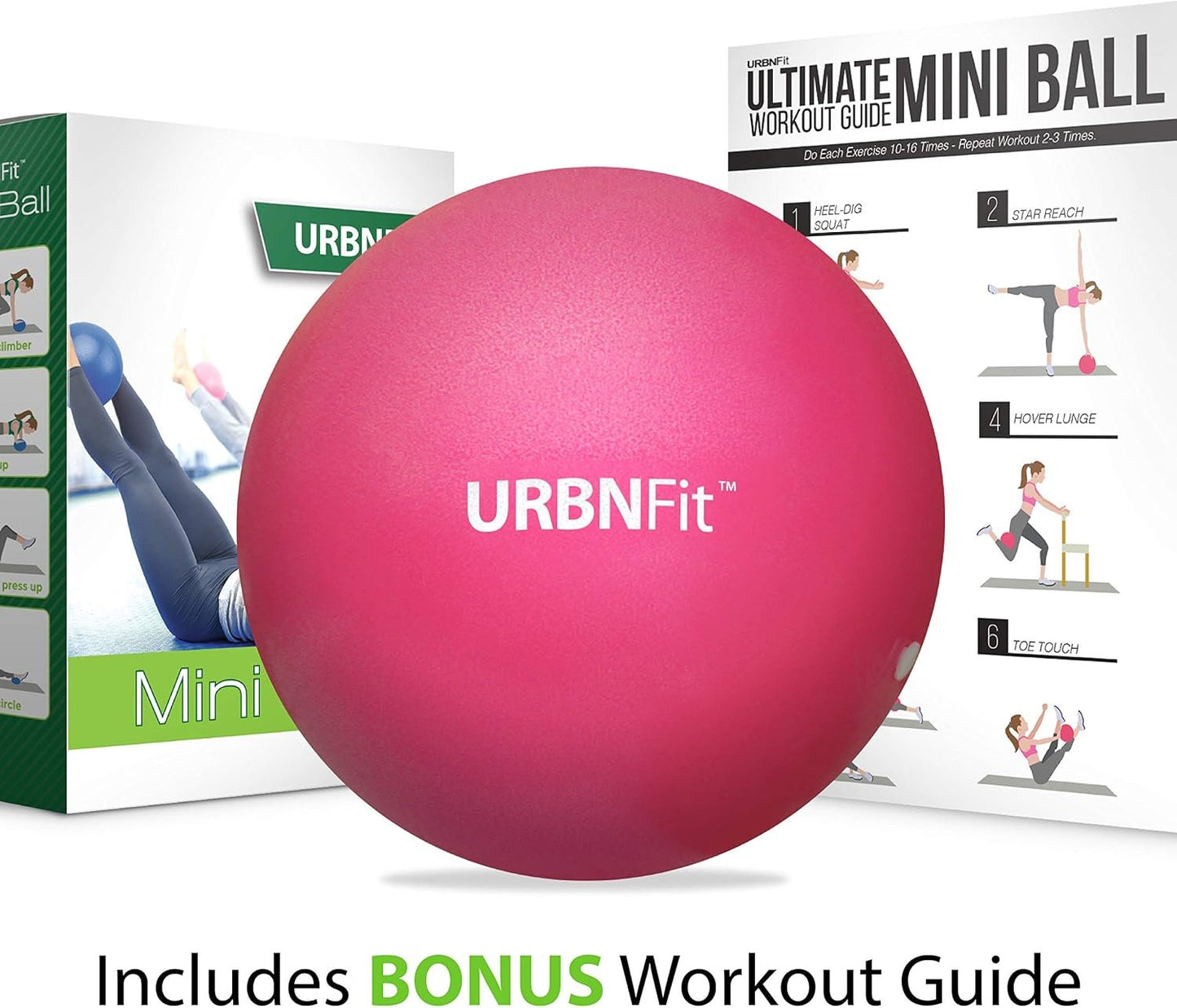 URBNFit Mini Pilates Ball - Small Exercise Ball for Yoga, Pilates, Barre, Physical Therapy, Stretching and Core Fitness - Bender Ball Includes Workout Guide