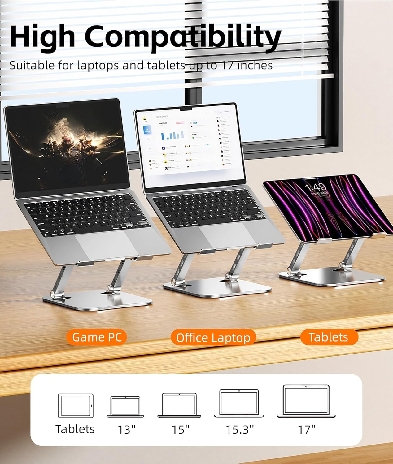 Laptop Cooling Stand, Height Adjustable Laptop Stand for Desk with Cooling Fan, Ergonimic Foldable Laptop Cooling Pad Portable Computer Stand for Laptops Tablets Up to 17in