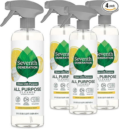 Seventh Generation All Purpose Cleaning Spray Surface Cleaner Lemon Chamomile scent Cuts Grease 23 oz, Pack of 4