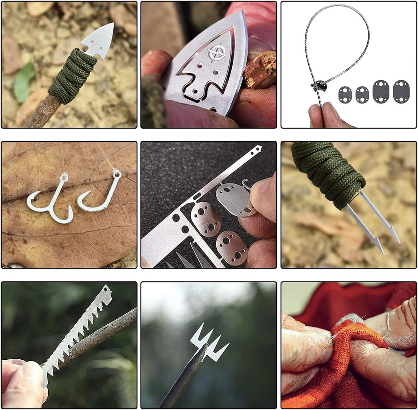 Survival Card Multitool Camping Kit with Fishing Line Gear, Multipurpose Credit Card Wallet Portable Survival Tool with Felt Bag for Outdoor Fishing Hiking Hunting, 7PCS