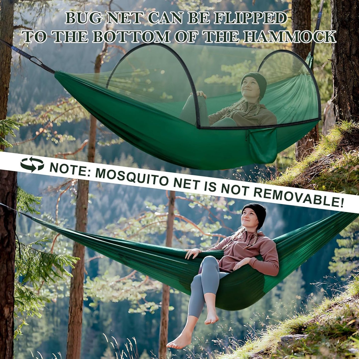 Stnopw Camping Hammock with Mosquito Net,Durable Hammock 440 lb Capacity,Lightweight & Portable Hammock with Tree Straps,Camping Gear for Outdoor Hiking Camping Beach Backpack Travel Outside