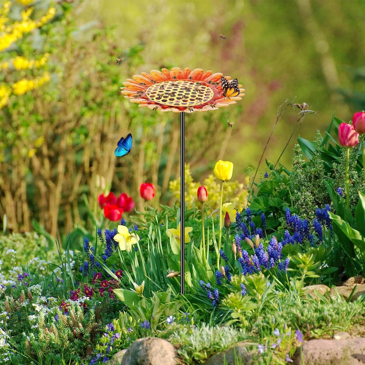 Stazione di irrigazione per api, tazze per api da giardino con isola delle api, mangiatoie per api a forma di fiore, tazze in metallo per bere api a farfalla, mangiatoie per uccelli da bagno per