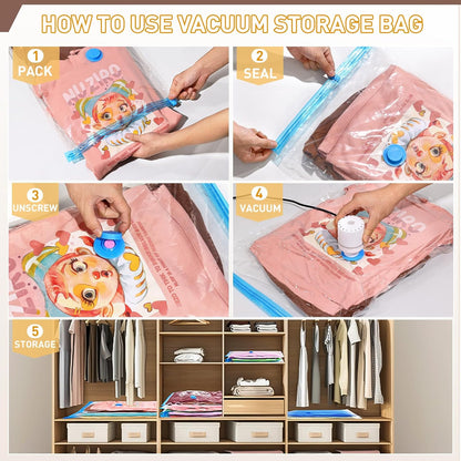 Warmi 16 Pack Vacuum Storage Bags with Electric Air Pump - Vacuum Sealer Bags for Clothes Storage, Blanket, Duvets, Pillows, Comforter, Moving Home Storage & Organisation