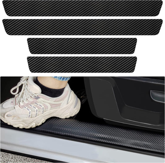 4PCS Carbon Fiber Door Sill Protector, [Premium Line] Anti-Scratch Waterproof Edge Guards, Universal Stickers for Car Truck SUV Front/Rear (Black)