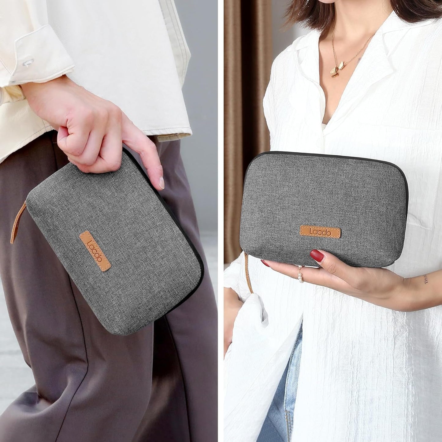 Lacdo Electronic Organizer Travel Cable Organizer Bag Pouch Case Tech Electronic Accessories Case Portable Charger Case for Cable, Cords, MacBook Laptop Charger, Mouse, Power Adapter, Power Bank, Gray