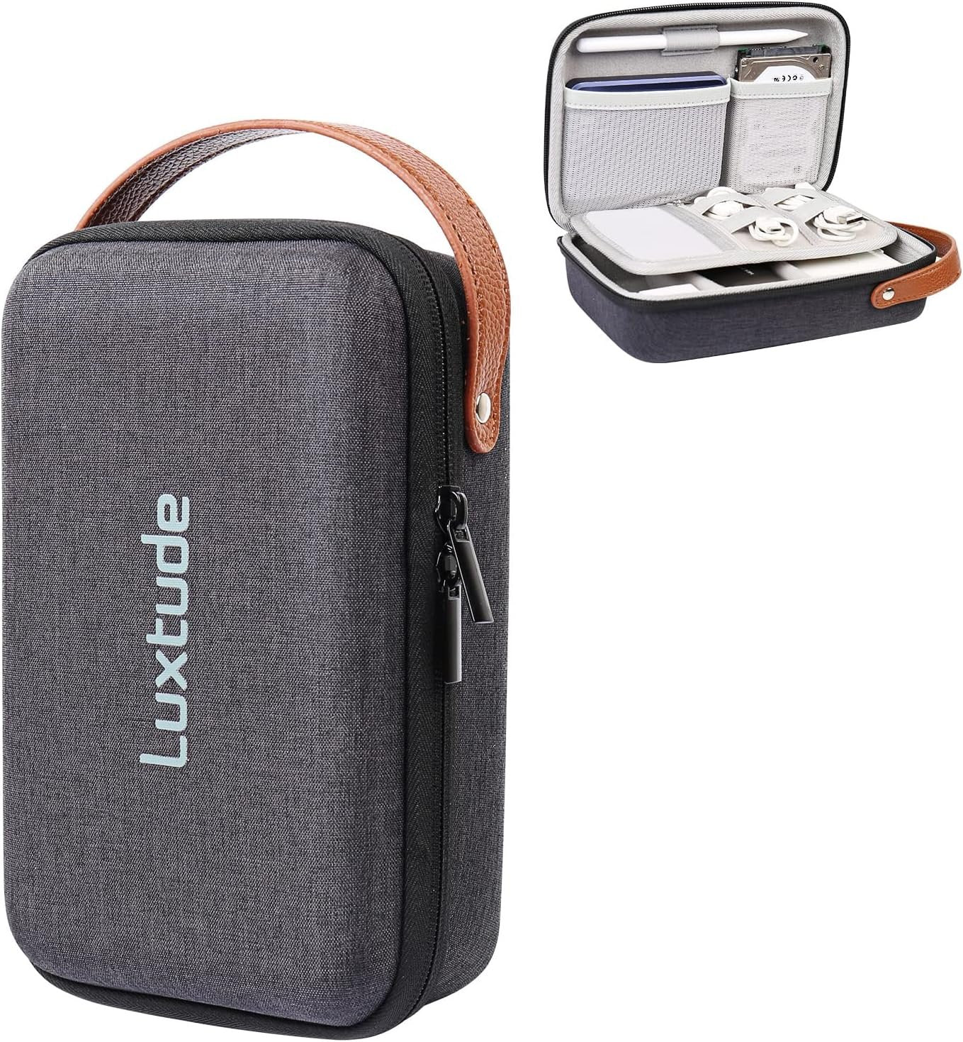 Luxtude Electronic Organizer Travel Case,Small Charger Organizer,Hard Case,Travel Tech Bag,Portable Electronics Bag,Travel Essentials for Accessories/Mouse/SD/Cash/Card/Pen,Hard Black,(LT-3-00253)