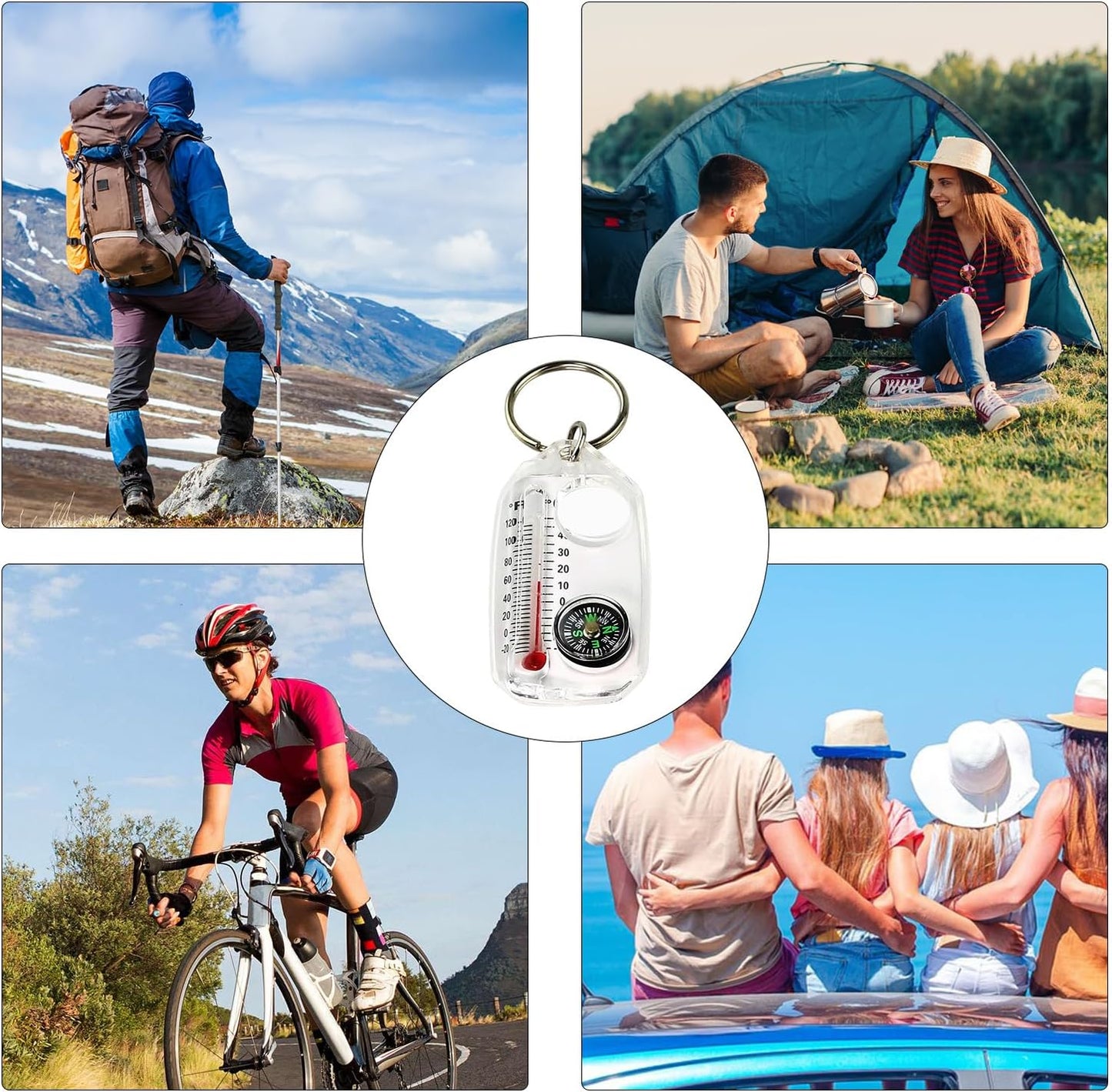 Compass Key Chain, Pocket Compass Thermometer, Survival with Clip, Lightweight Gear for Hiking and Backpacking, Outdoor Travel Use, 2.3x1.2x0.3 Inches Abs Build 1 Piece