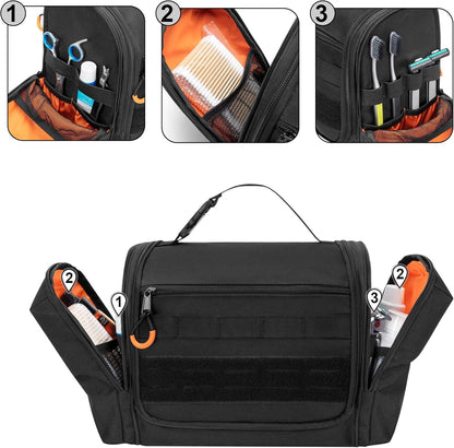 Prokva Tactical Toiletry Bag for Travel Men Dopp Kit Hygiene Bag Shower Organizer with Hooks for Toiletries and Shaving Care, Black