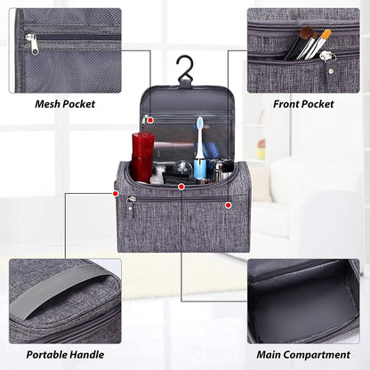 Toiletry Bag with Hanging Hook (25x14.5x15CM), Travel Case Waterproof Cosmetic Bag or Accessories, Shampoo, Makeup, Personal Items, Healthcare Organizer with Handle for Men and Women (Grey)