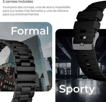 Ksix Olympo Smart Watch for Men, Stylish Calls and Notifications, Cool AMOLED Display, Health and Sports Monitor, Voice Assistants, 5 Days Runtime, iOS App and, Black, Standard, Black, Standard