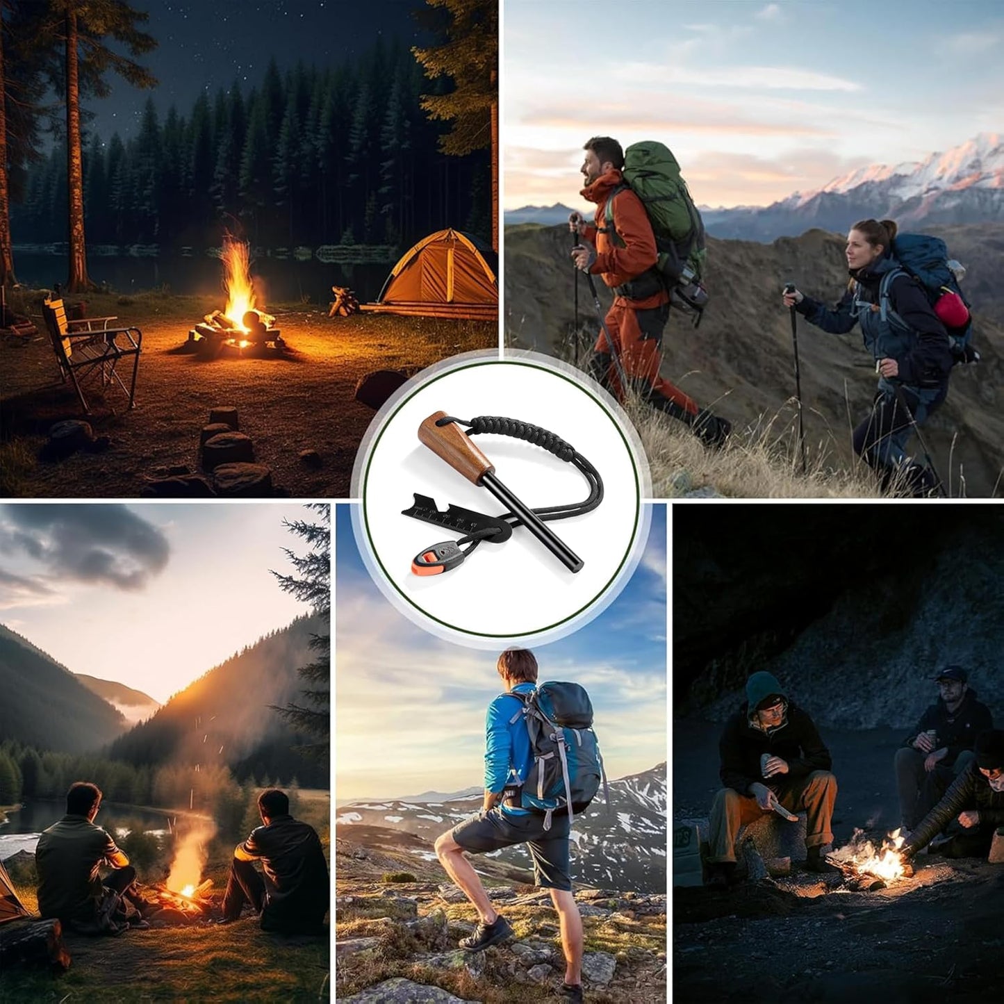 Fire Starter Survival Tool for Camping and Hiking - Waterproof Flint and Steel Kit With Lighter