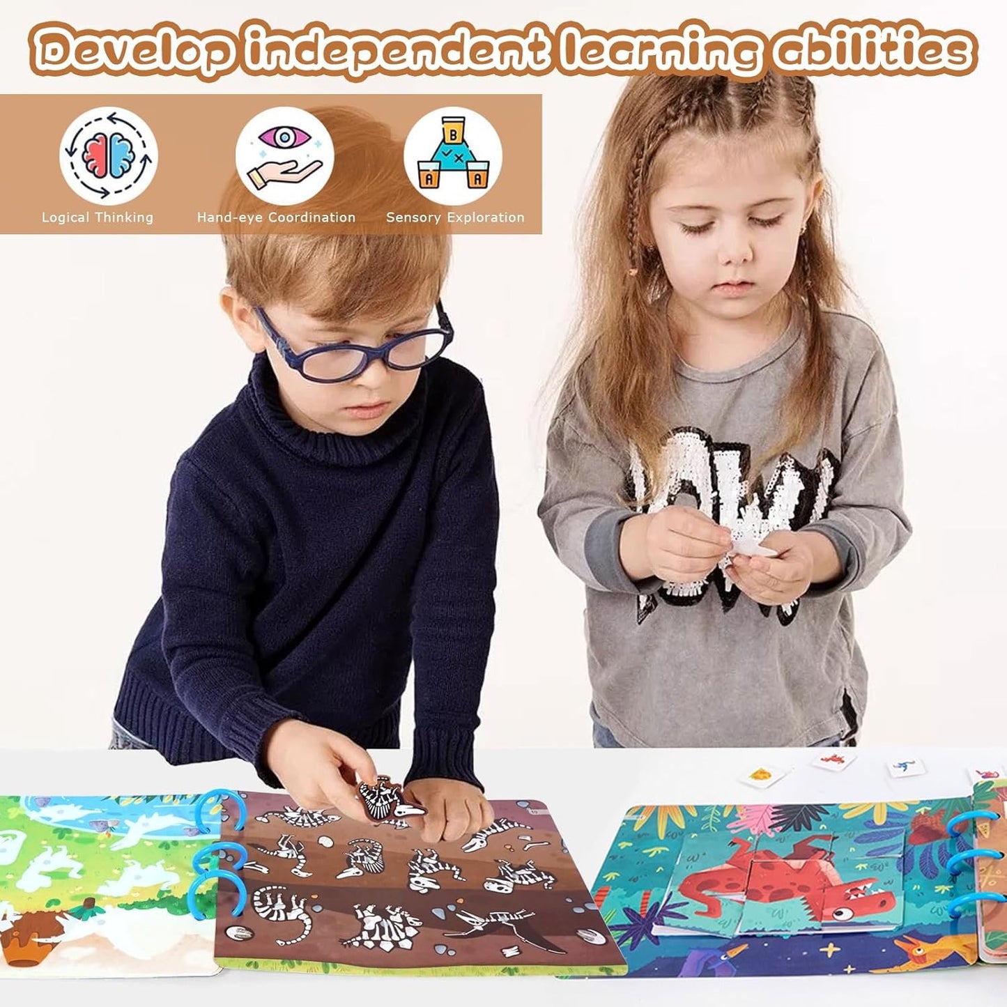 Peeokuo 3 Pack Montessori Busy Book for Toddlers 3+, Kindergarten/Prek/Preschool Learning Activities, Autism Sensory Book, Quiet Activity Book, Educational Toys Learning Materials for Kids Ages 3-5