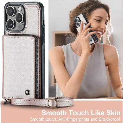 ELEPIK for iPhone 15 Pro Max Case, iPhone 15 Pro Max Crossbody Wallet Case with RFID Blocking Card Holder, Wrist Strap Purse Cover Women, Durable PU Leather Phone Case, Fashion Pink