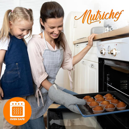 NutriChef, Baking Set, Baking and Cookie Sheets for Oven, Nonstick Stackable Bakeware Tray, Essential Baking Supplies, 8 Piece, Blue