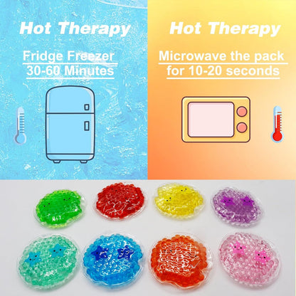 Boo Boo Ice Packs - 8 Small Gel Bead Cold Compress Packs, Instant Pain Relief for Injuries, Teething, Bumps & Bruises - Child-Safe Cooling Pads for First Aid Kits (8 Color Star Smile)