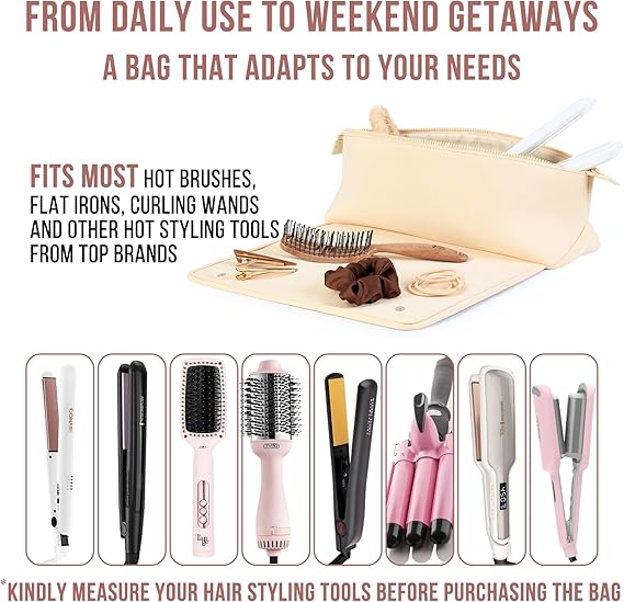 Hair Tools Travel Bag and Heat Resistant Mat for Flat Irons, Straighteners, Curling Iron, and Haircare Accessories, 2-in-1 design, with Interior Pockets, Portable Organizer