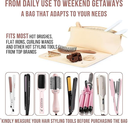 Hair Tools Travel Bag and Heat Resistant Mat for Flat Irons, Straighteners, Curling Iron, and Haircare Accessories, 2-in-1 design, with Interior Pockets, Portable Organizer