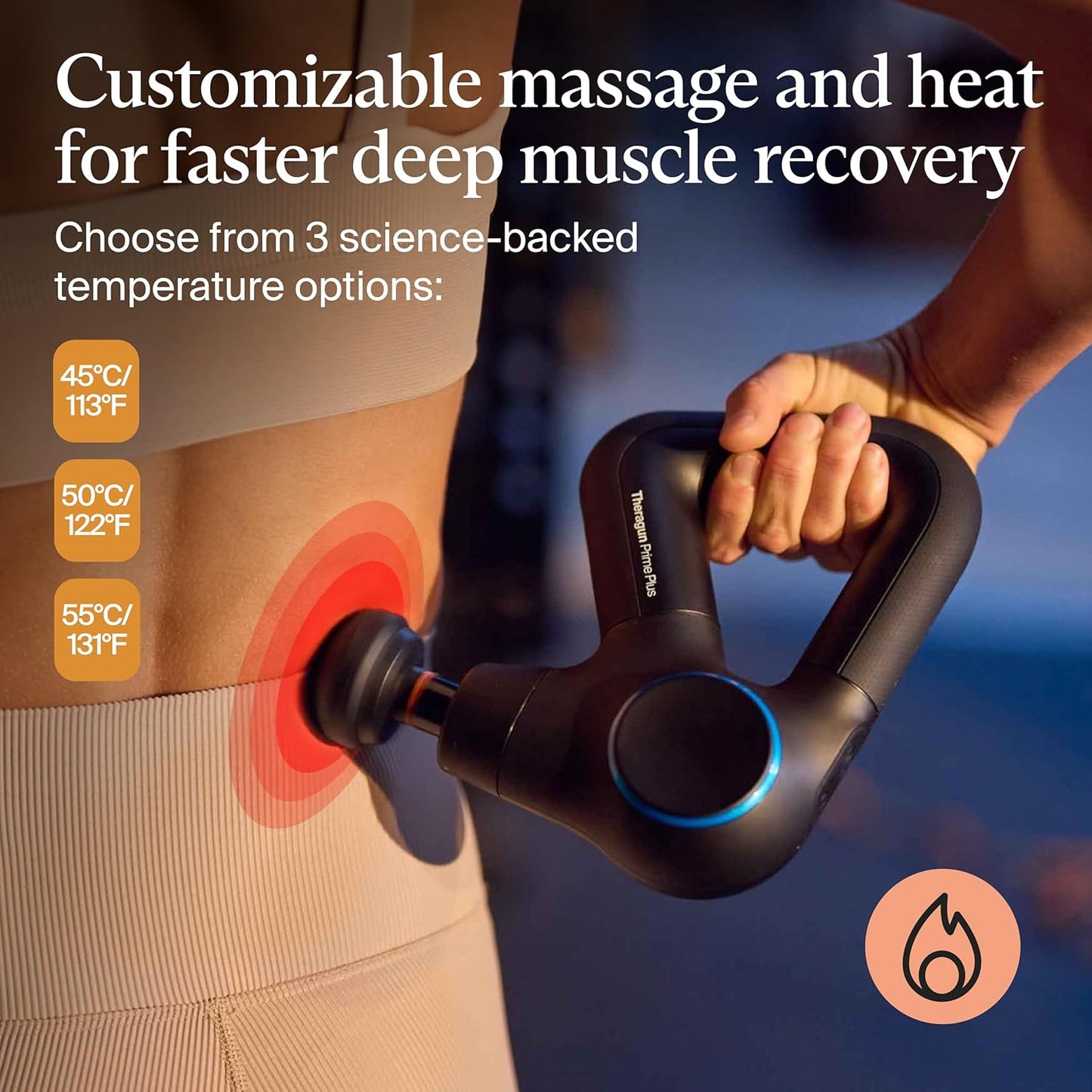 Therabody Theragun Prime Plus - Heated, Powerful Massage Gun for Enhanced Warm-Up & Workout Recovery - Quiet Deep Tissue Massager for Body and Back Pain Relief - Leg & Back Massager with Heat