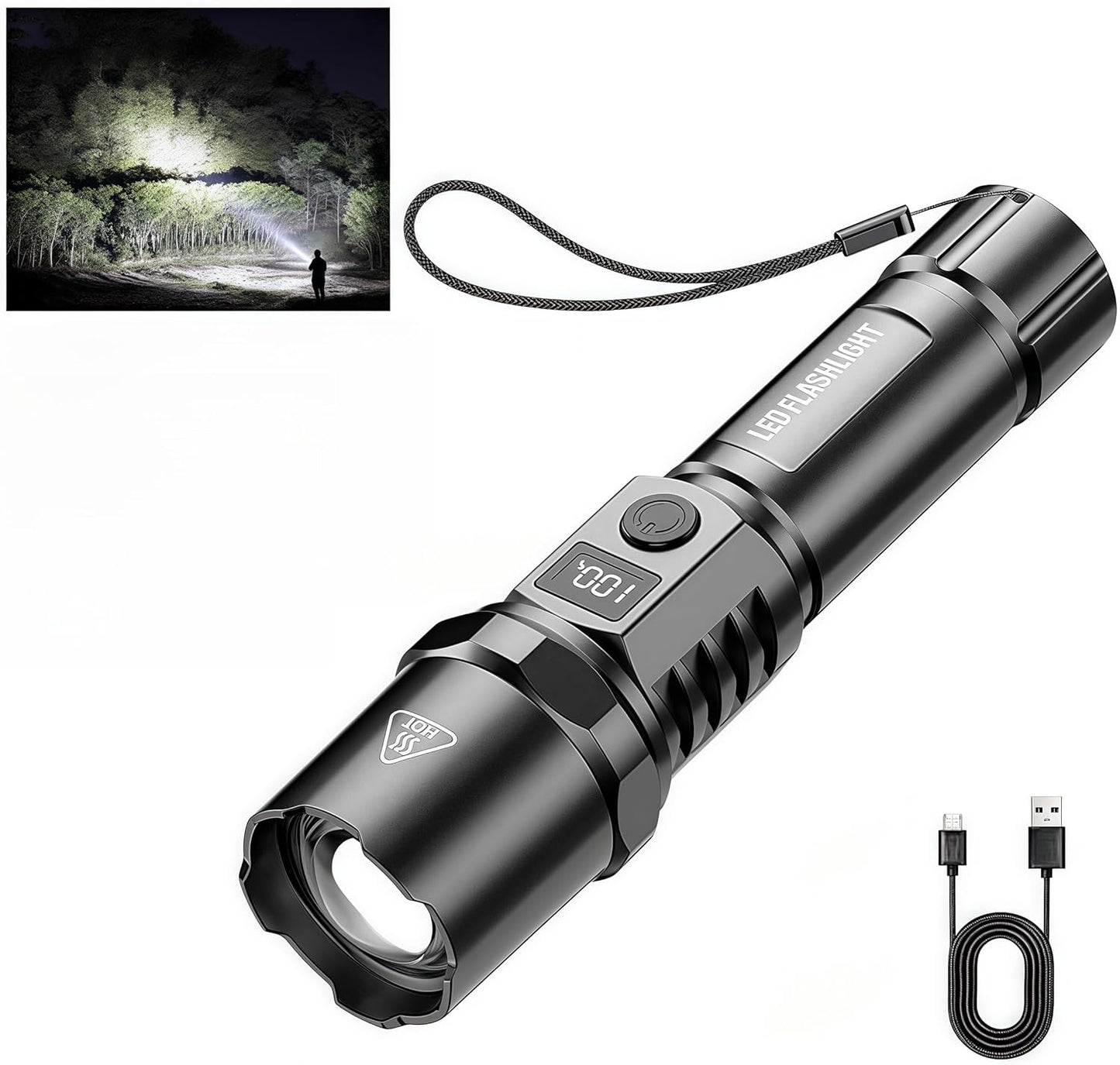 Rechargeable flashlights1500L Tactical Flashlight,Adjustable Focus LED Flashlight, 3 Lighting Modes, Long Battery Life,IPX5 Waterproof,Small Bright Flashlight for Home,Power Cuts,Emergency,Camping