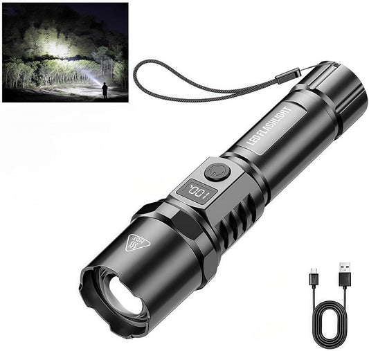 Rechargeable flashlights1500L Tactical Flashlight,Adjustable Focus LED Flashlight, 3 Lighting Modes, Long Battery Life,IPX5 Waterproof,Small Bright Flashlight for Home,Power Cuts,Emergency,Camping