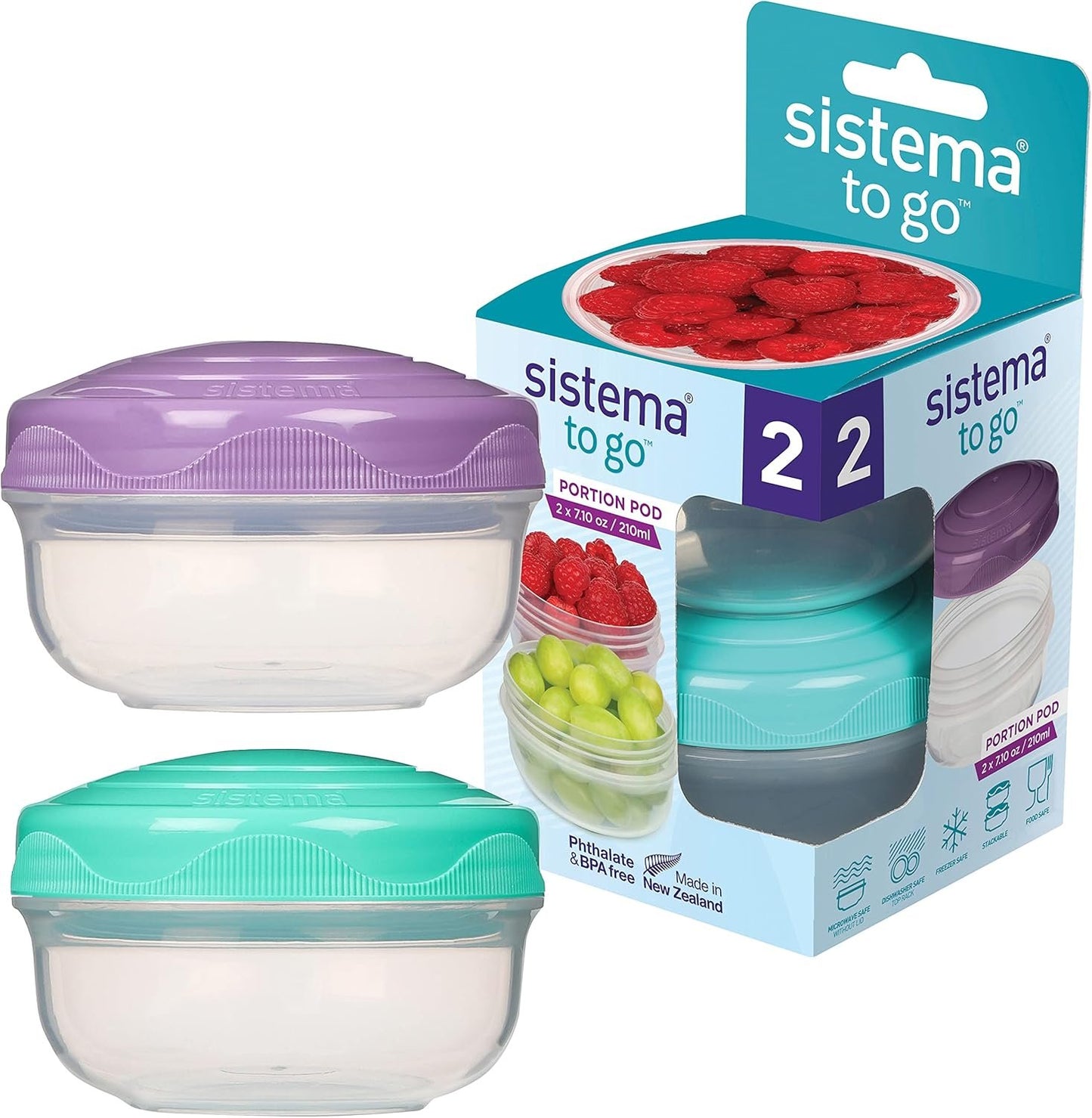 Sistema To Go PortionPod Food Storage Containers, 210 mL, Assorted Colours, 2 Pack