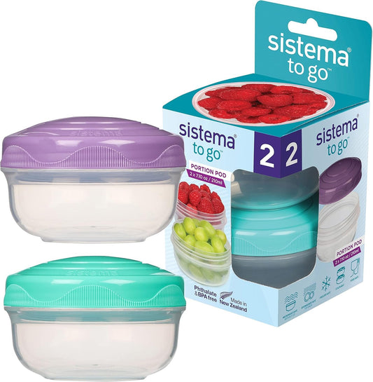 Sistema To Go PortionPod Food Storage Containers, 210 mL, Assorted Colours, 2 Pack