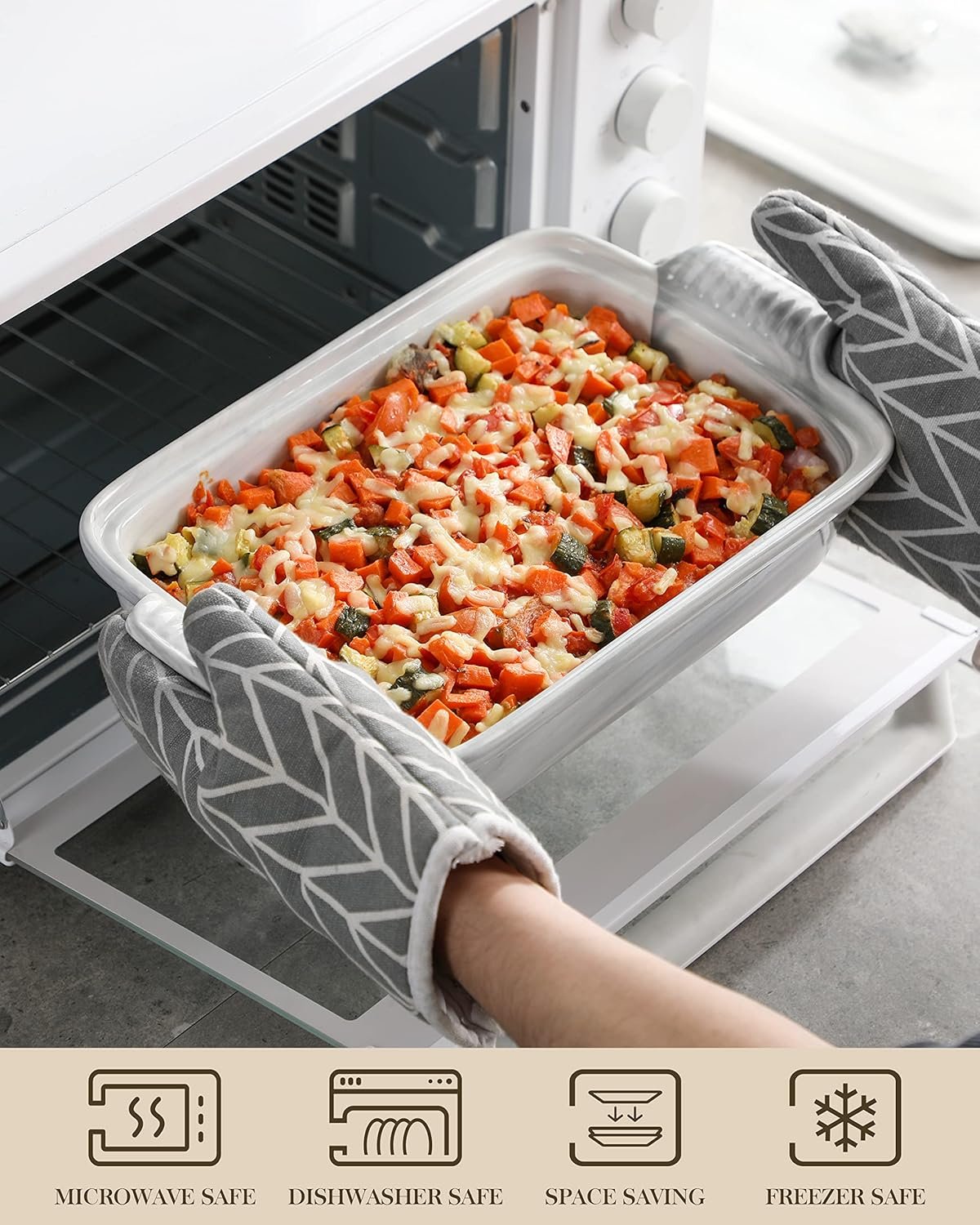 MALACASA Casserole Dish With Lid, 3.4 Quart Baking Dish With Lid, Deep Lasagna Pan Ceramic Bakeware Covered Casserole Dish Set, Microwave, Oven, Dishwasher Safe, 12 x 8.9 x 3 inch, Series BAKE-GREY