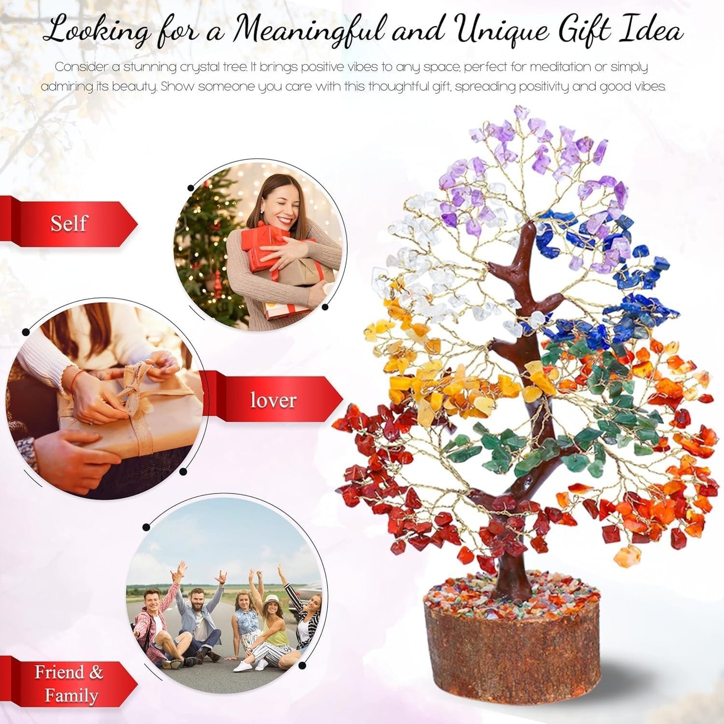 Crystal Tree of Life – 7 Chakra Tree with Healing Crystals & Stones Birthday Gifts for Women, Mom, Sister Birthday Gifts, House Warming Present Office Home & Bedroom Decor, Shelf Decor, Self Care