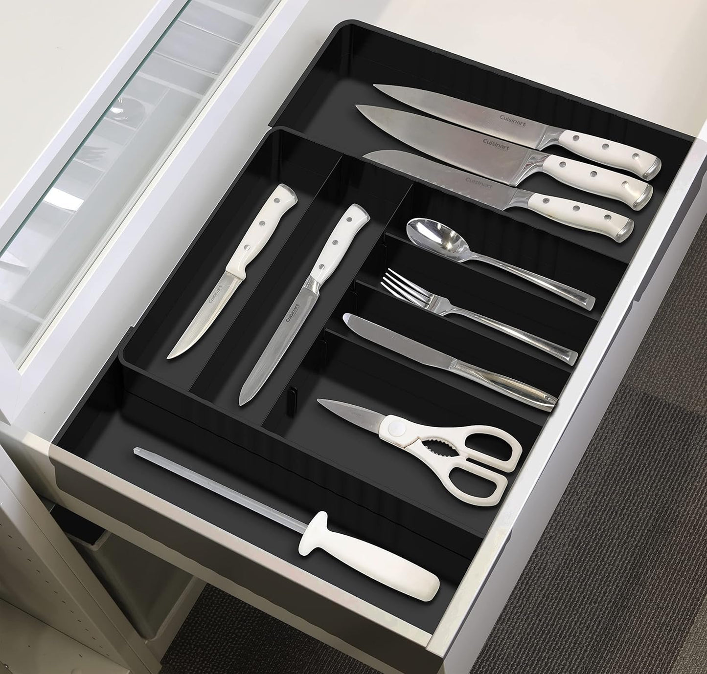 Simple Houseware Cutlery and Utensil Tray Drawer Organizers, 13 to 25 Inches Expandable Width for Kitchen, Black