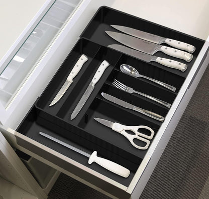 Simple Houseware Cutlery and Utensil Tray Drawer Organizers, 13 to 25 Inches Expandable Width for Kitchen, Black