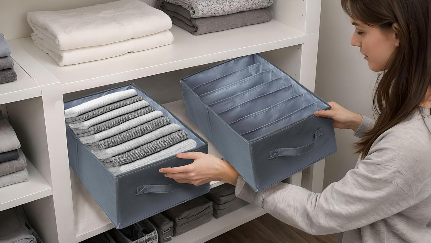 Augfox Set of 2 Wardrobe Organiser - Clothes Storage Box with Drawer Dividers, Perfect for Room Storage, Closet Organization, and Linen Storage (Dark Grey, 45x25x18cm)