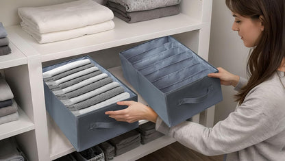Augfox Set of 2 Wardrobe Organiser - Clothes Storage Box with Drawer Dividers, Perfect for Room Storage, Closet Organization, and Linen Storage (Dark Grey, 45x25x18cm)