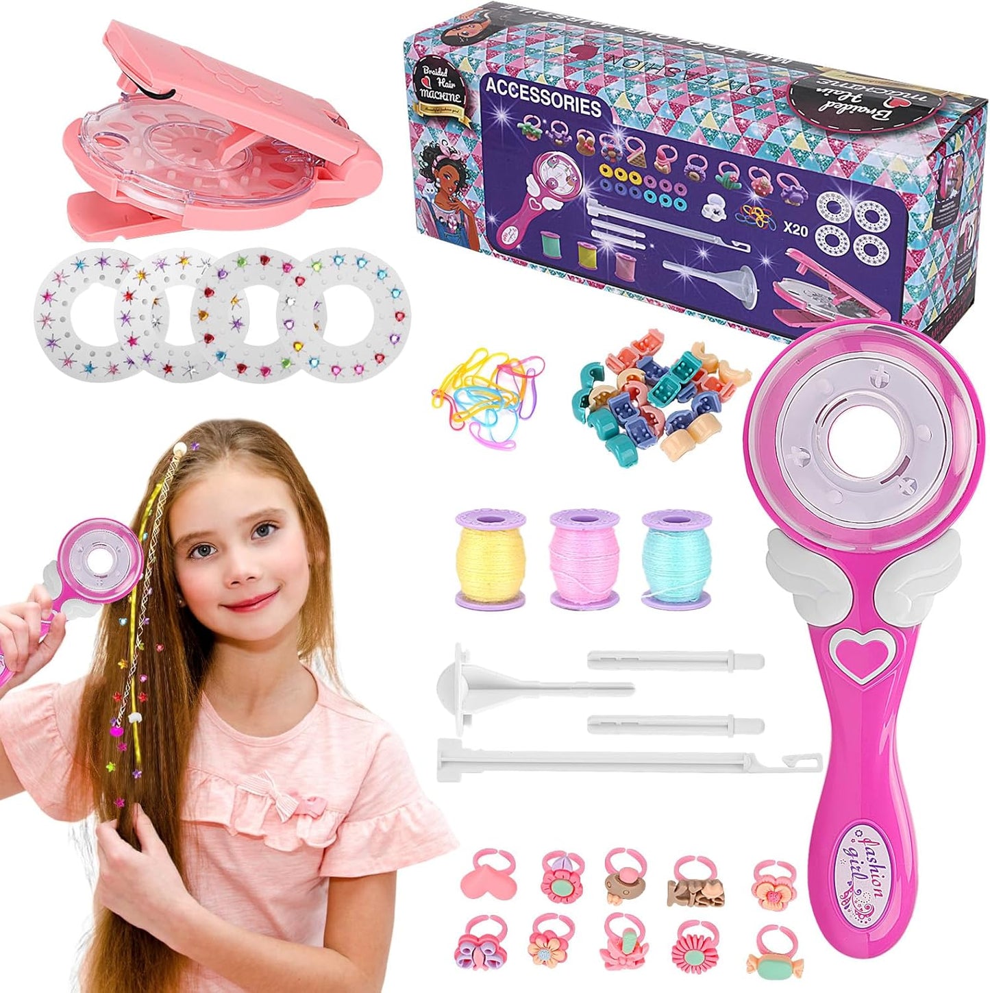 EKKONG Diamond Styling Kit, Hair Braider, Fashion Braid Tools, Automatic Braiding Machine with Comb Gem Applicator for Girls