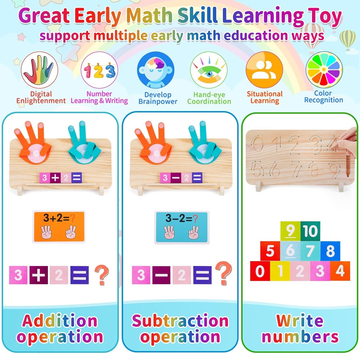 FCSONU Preschool Learning Educational Toys for Toddlers 3-4, Math Manipulatives Finger Counting Number Counting Blocks for Kids Ages 3-5, Montessori Toys for 3 4 5 Year Old Boys Girls Birthday Gifts